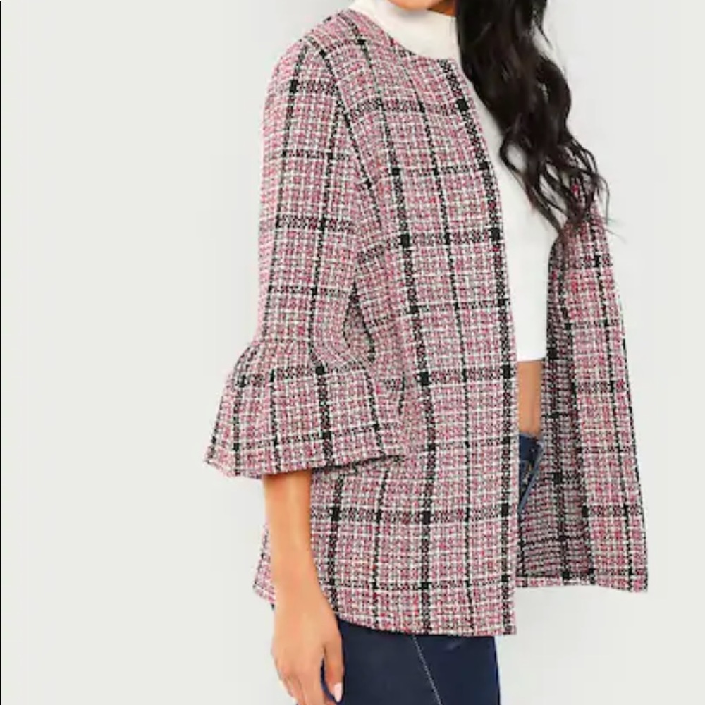 Bell Sleeve Tweed Coat Jacket Purple/Black - Picture 3 of 5